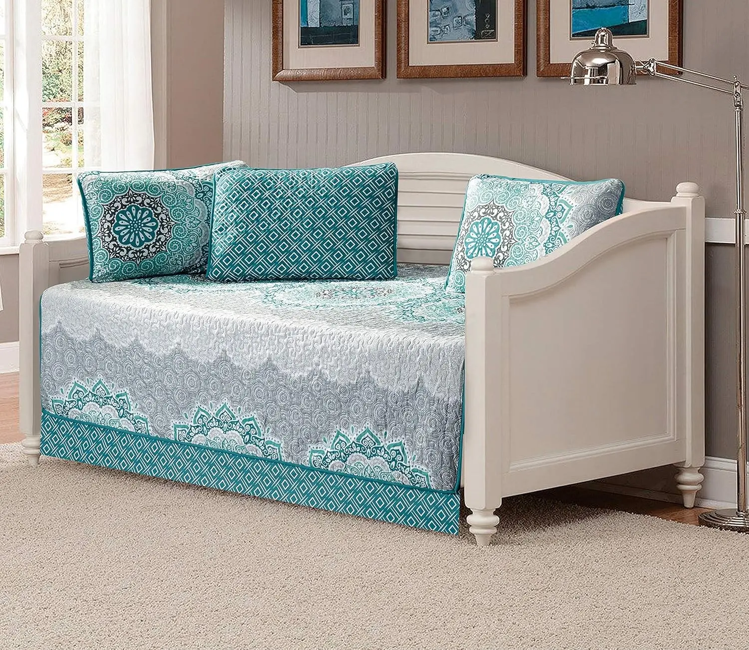 5pc Day Bed Quilted Coverlet Daybed Set New (Oslo Aqua)