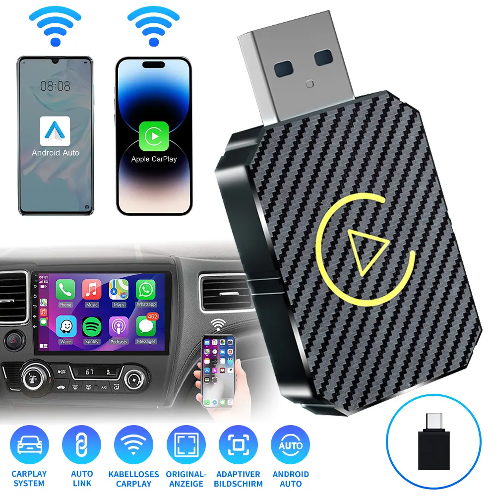 Mini Wireless Car Adapter 2-in-1 - Convert Wired to Wireless Auto Dongle for Factory Radio, Plug & Play iOS/Android Receiver