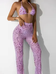 Halter Bikini Bathing Suit With Cover Up Pants 3 Piece Set