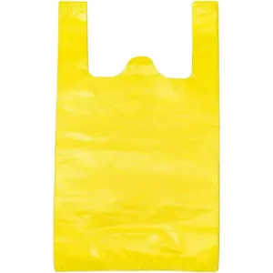 T Shirt Bags, Plastic Bags with Handles for Grocrery and Retail Shopping, Bolsas De Plastico Para Negocio, 12x20 Inch (Yellow, 50pcs)