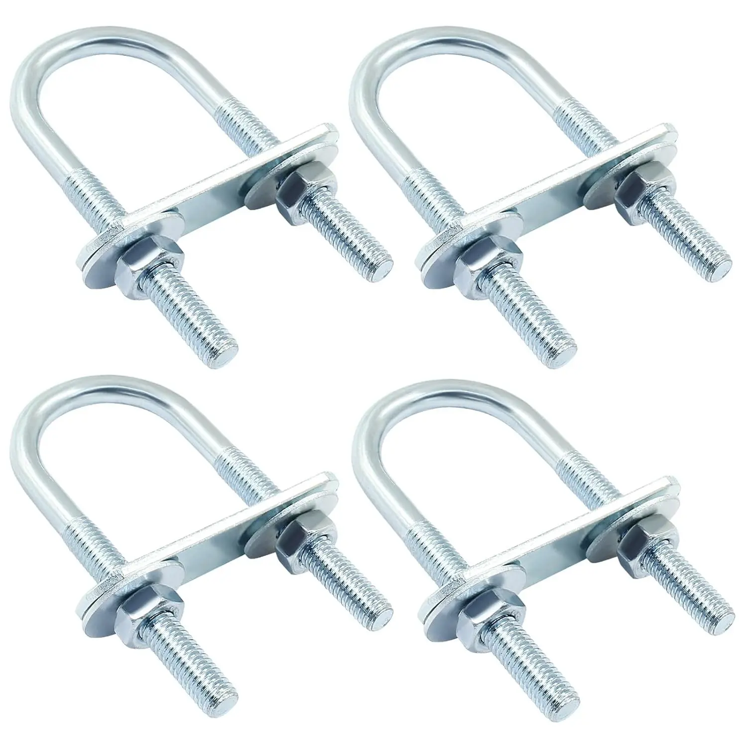 4 Sets M6 U Bolts 1 Inch Wide, Round U-Bolts with Frame Plates, Nuts, and Washer, Zinc Plated Steel U Clamp for Trailers, Boats (25 mm x 70 mm