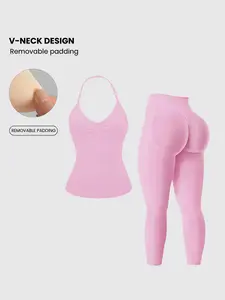 Women's Sporty Set, Adjustable Backless Sports Bra Tank Top + High-Waisted Leggings, Tight Fit Sporty, Gym Outdoor Running Yoga