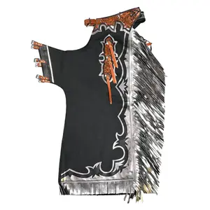 HILASON Pro Rodeo Bull Riding Chaps Genuine Leather Black