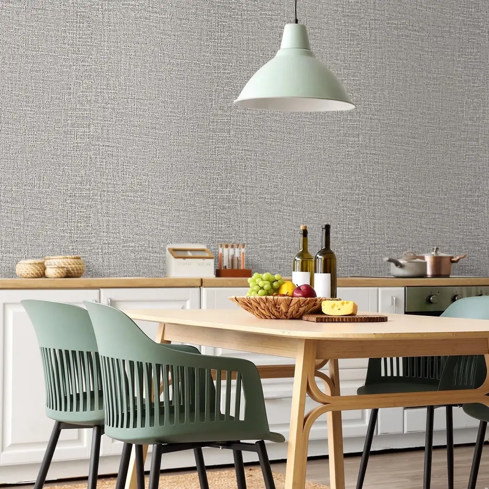 Faux Linen Grasscloth Peel & Stick Wallpaper 15.7"x78.7" Light Gray Vinyl Contact Paper