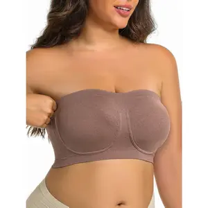 5pcs (5pcs) Women's Plus Size Strapless Wireless Bandeau Bras - Wire-Free Non-Slip Full Coverage Suitable for All Seasons, Breathable Solid Color Tube Bras, No Chest Pads, Machine Washable Straight Neck Intimates for Wardrobe Essential