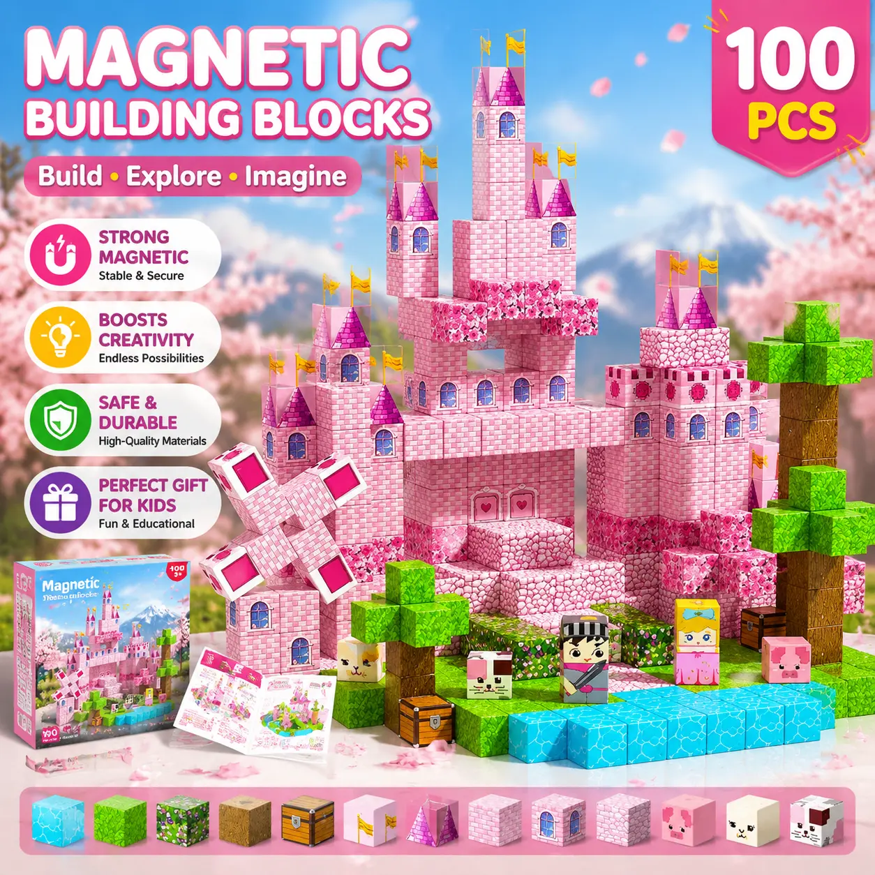 Magnetic Cube Building Blocks for Kids Age 3+, 3D Stereo Educational Creative Plastic Assembly Toy Gift