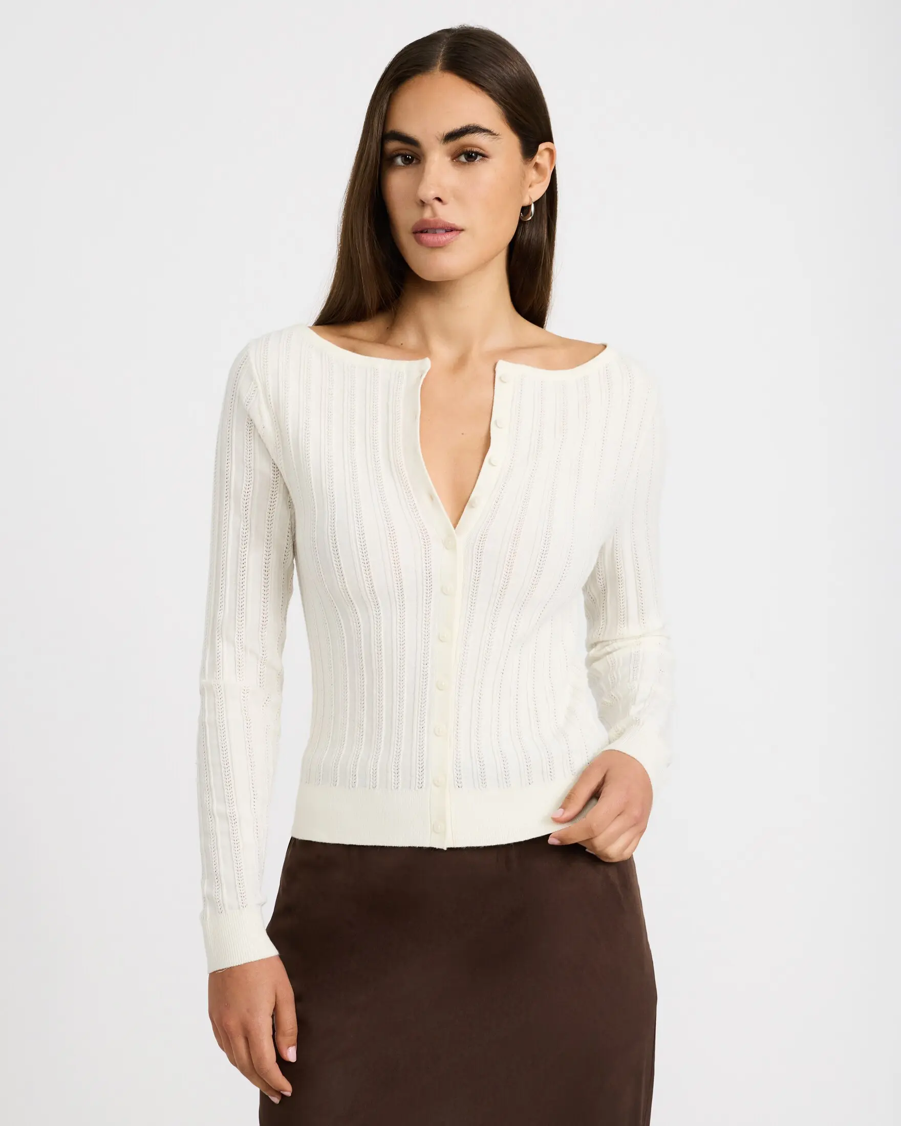 Express Pointelle Boat Neck Long Sleeve Sweater