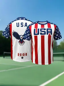 Men's USA 2026 World Cup Soccer Jersey, American Flag Stars & Stripes Print with Eagle Graphic, Breathable Short Sleeve Football Shirt for World Cup Match Day Patriotic Streetwear Daily Casual Wear