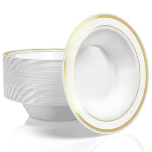 Stock Your Home 12 Oz Fancy Disposable Dinner Bowls for Holidays, Parties, Weddings, Catering, 50 Bowls (Gold)