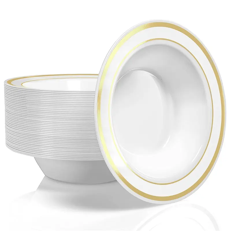 Stock Your Home 12 Oz Fancy Disposable Dinner Bowls for Holidays, Parties, Weddings, Catering, 50 Bowls (Gold)