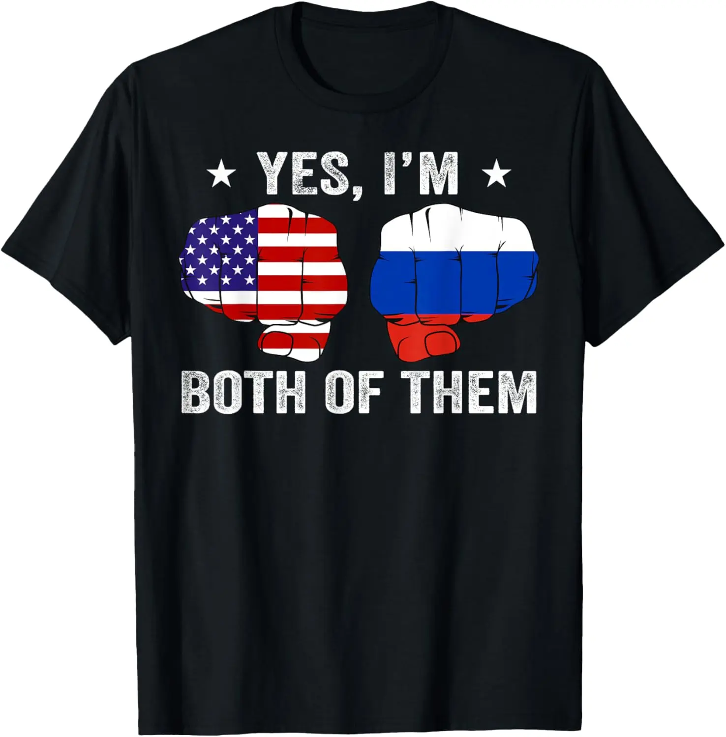 Men's Vintage Graphic T-Shirt, Humorous Distressed American Russian Flag Print, 100% Cotton Round Neck Short Sleeve Top, Shortsleeve