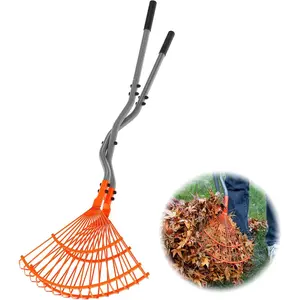 Rake for Leaves, Heavy Duty Leaf  Upper & Leaves Scooper, Leaf Grabber with Long Steel Handle, Multi-Use Garden Claw and Hands Rake for Lawn & Yard Shrub Cleanup