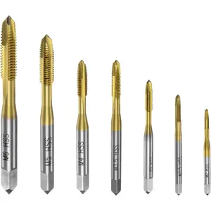 7 count Spiral Point Tap Set M2 M2.5 M3 M3.5 M4 M5 M6 Metric Thread Screw Taps, Titanium Coated High Speed Steel 6542 Machine Tapping Threading Repair Tool