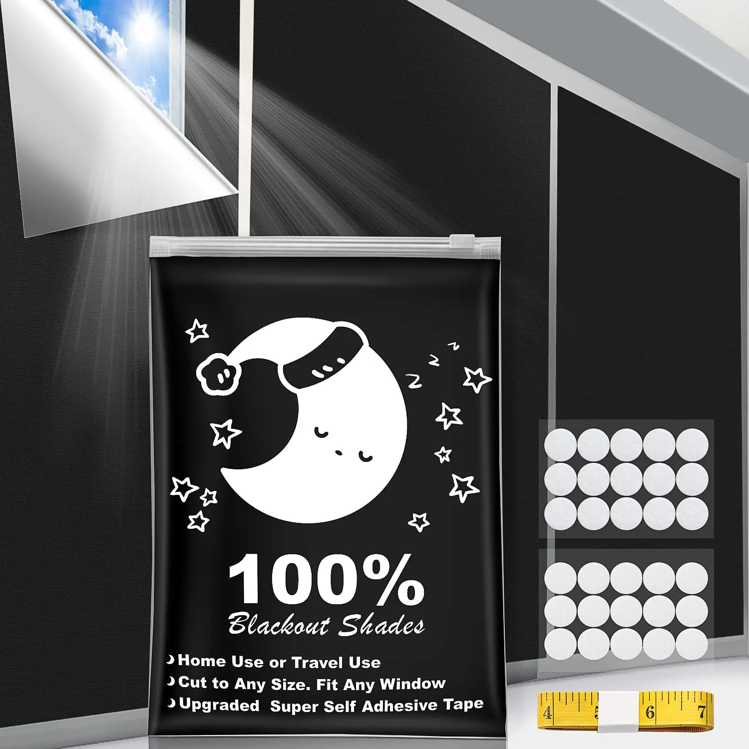 Portable Blackout Curtains, (79" x 57") Blackout Shades,  Portable Blackout Blinds for Any Window with 15 Pair Hook & Loop Tabs Stick-on, Temporary Blackout Shades for /Travelers/Bedroom