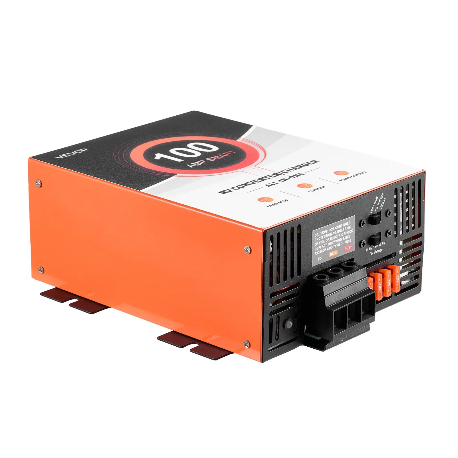 VEVOR 100A 110V AC to 12V DC RV Power Converter Battery Charger, 13V-to-16.5V Range, 75Ah-80Ah Lithium/Lead-Acid Compatible, Built-in Cooling Fan, Overload Protection, for Campers Road Trips