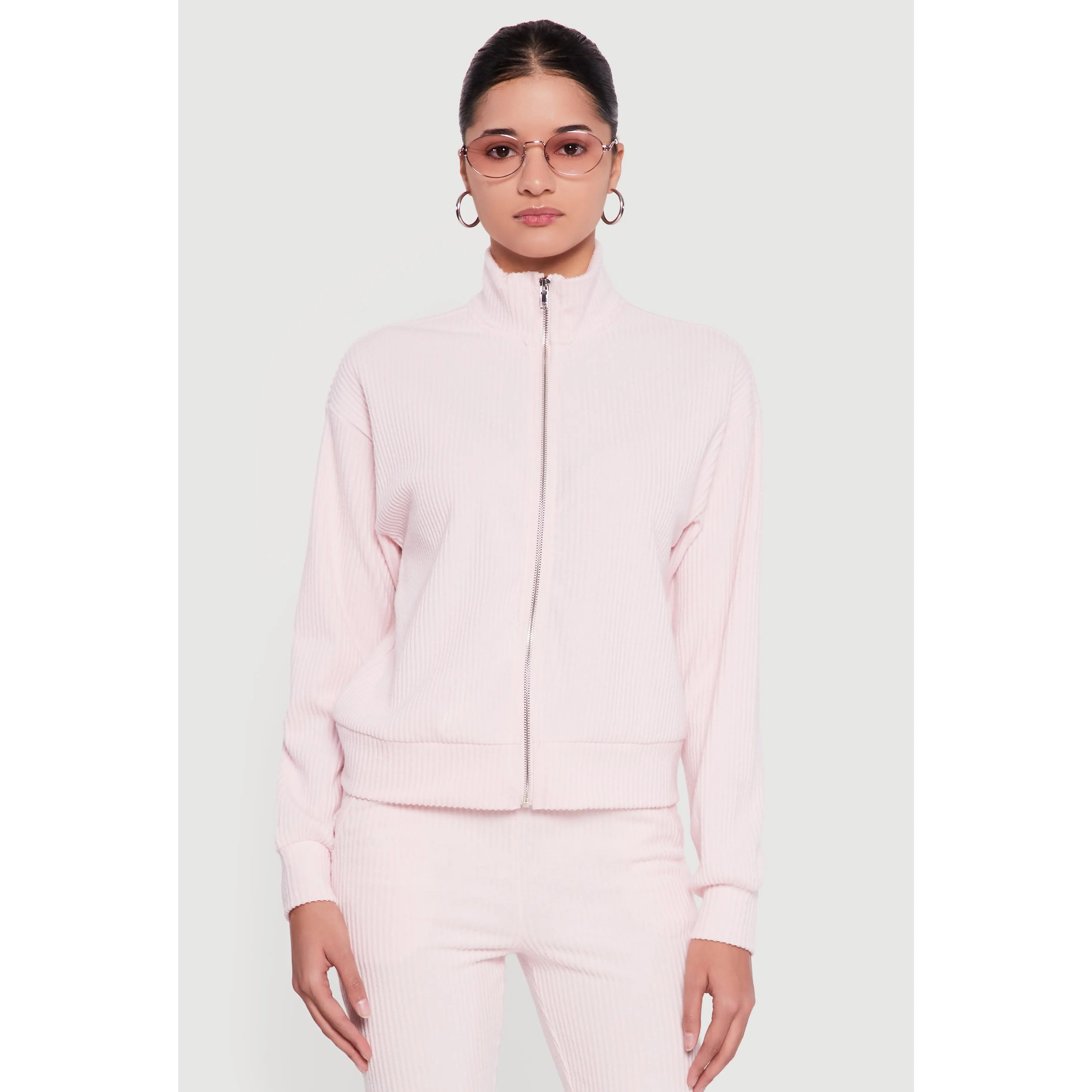 Brushed Rib Knit Zip Front Sweater