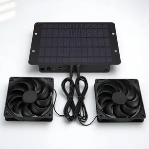 Solar Powered Renewable Energy Dual Fan Ventilation System, Silent Fan Ventilation System, Powerful Fans, Air Circulation Device for Home Outdoor Greenhouse Chicken House Pet Room, Ventilator