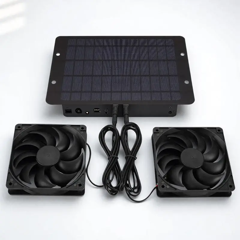Solar Powered Renewable Energy Dual Fan Ventilation System, Silent Fan Ventilation System, Powerful Fans, Air Circulator Fan, Air Circulation Device for Home Outdoor Greenhouse Chicken House Pet Room, Ventilator