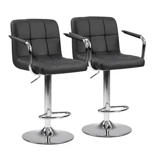 Bar Stools Set of 2, 350 lbs Capacity Adjustable Swivel Bar Chairs with Padded Armrests, Ergonomic Backrest for Kitchen Island Counter Pub, Water-Resistant PU Leather