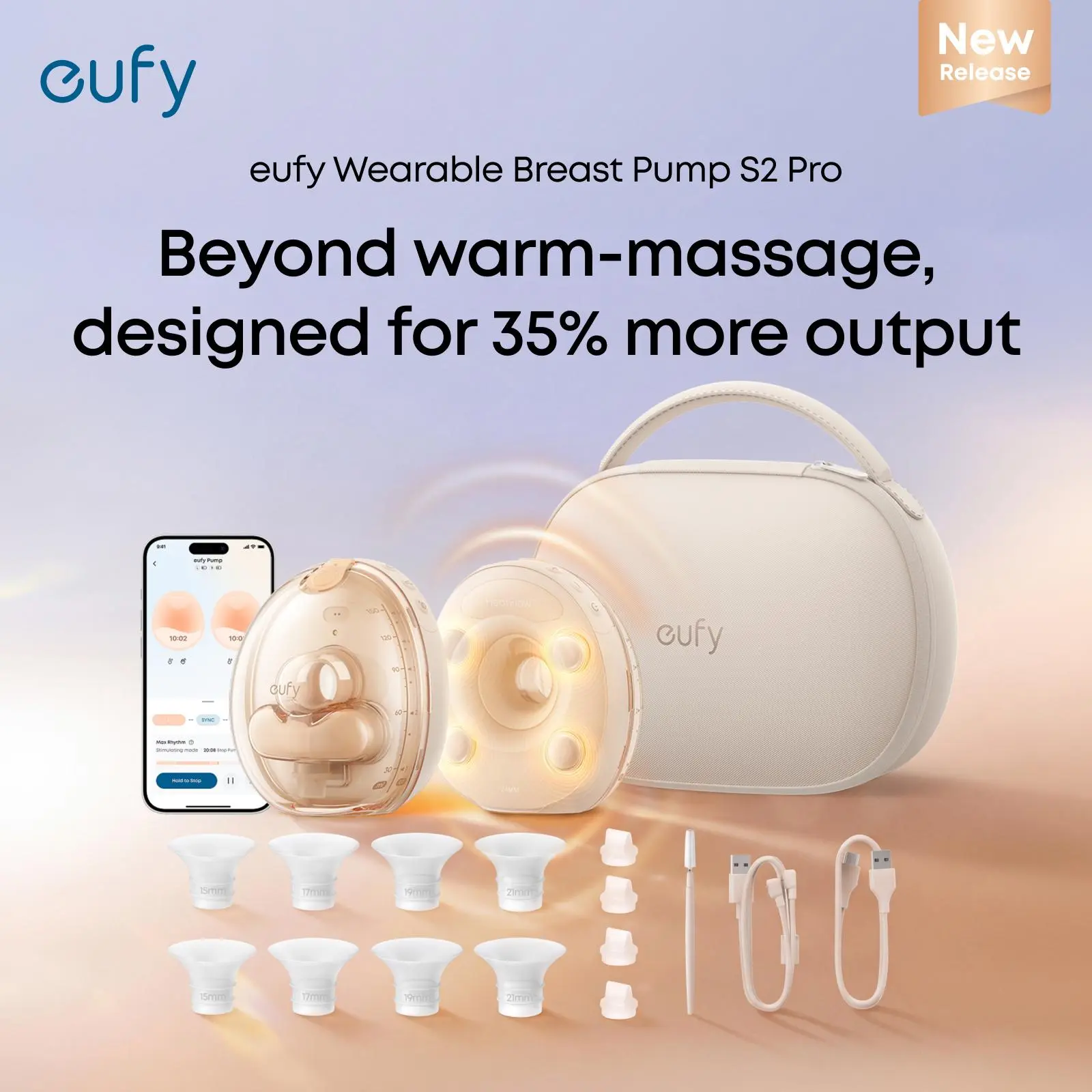【Exclusive bundle】eufy Heated Massage Wearable Breast Pump S2 Pro, Charging Case HeatFlow 2.0, VibraPump Massage, Nipple Light, Full Milk Alert, 7-Day Battery, App DIY Rhythm, Double-Sealed Flange.FSA-HSA eligible.#TikTokShopFallDealsForYou,familyfun
