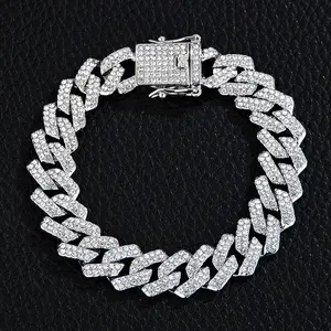 Hip Hop Luxury Rhinestone Decorated Cuban Link Bracelet Hand Chain Exquisite Trendy Rhinestone Bangle for Women & Men Fashion Accessories for Daily Party Decoration Back To School Summer Jewelry Birthday Gift