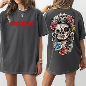 Caifanes La Catrina Skull Rose Comfort Color Printed Tee Ring-Spun Cotton Soft-Washed T-Shirt Trendy Tops Perfect Gift