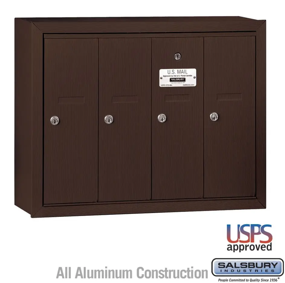 Salsbury Vertical 4 Door Mailbox 3504ZSU - Surface Mounted - USPS Access