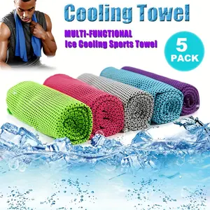 5 Pack Cooling Towel (34.2"x11.2") For Sweat, Ice Towel Quick-Drying Neck Cooling Wraps, Soft Breathable Chilly Sports Towel For Yoga, Gym, Golf, Camping, Running, Fitness, Workout & More Activities