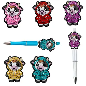 10pcs Silicone Focal Beads, Cow-Shaped Hoodie Design, Assorted Styles, Diy Mix Beads, Suitable for Keychains, Phone Straps, Beaded Pens, and Other Handicrafts