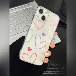 Colorful Love Transparent Anti-fall TPU All-inclusive Mobile Phone Protective Case Suitable For Apple 15/14/13/12/11/7/8