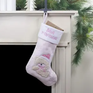 Northlight Baby'S 1St Embroidered Teddy Bear Christmas Stocking, 19", White/Pink Northlight