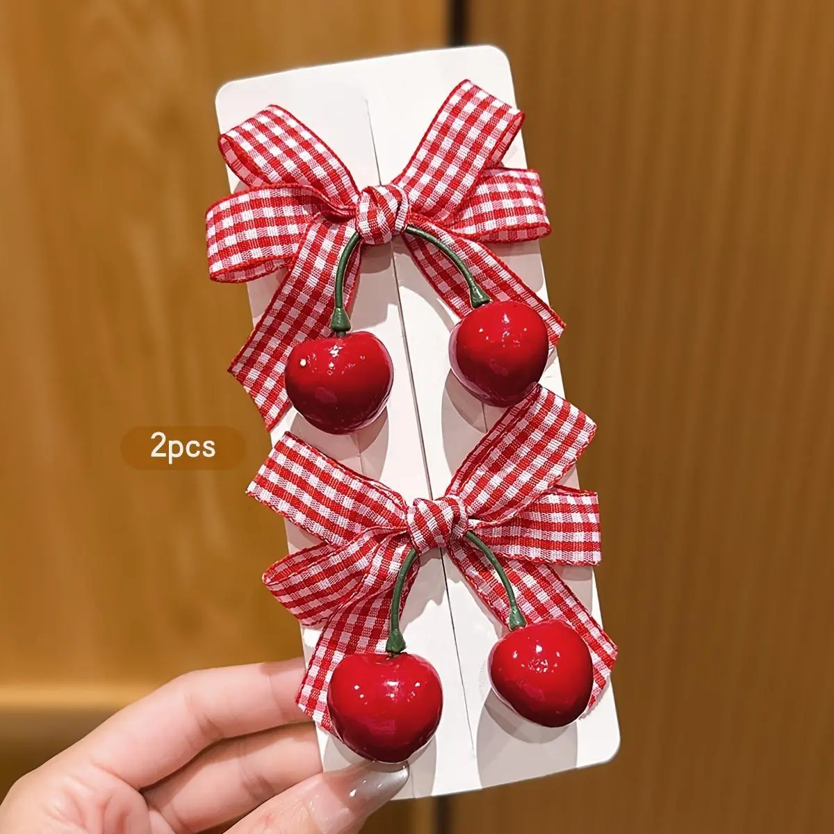 Two Red Cherry Bow Hair Clips, Sweet Style Hairpins Suitable for Daily Use, Affordable Hair Accessories
