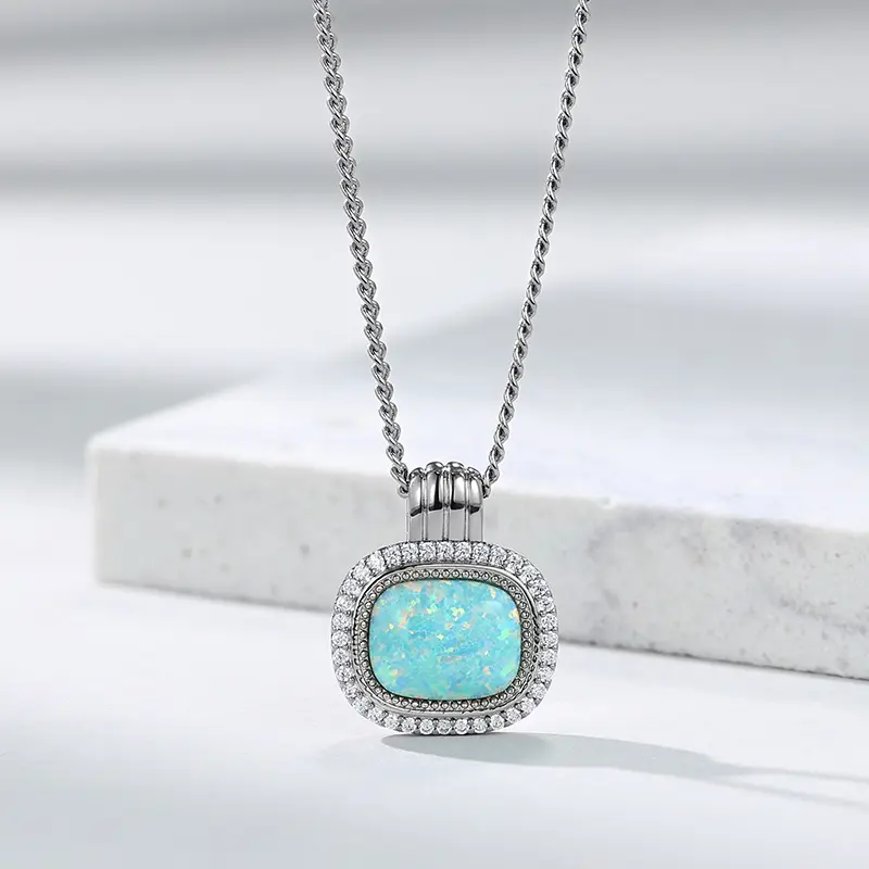 Opal Necklace Bracelet Earrings Set for Women Niche Original Design Platinum Plated Light Luxury High-End Feel Blue Opal Zirconia Jewelry