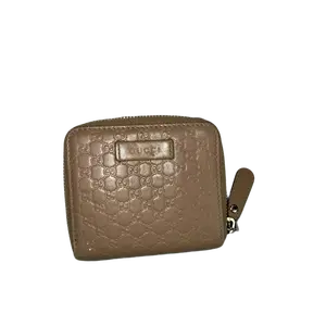 Pre-owned Leather Clutches & Wristlets Beige Zip Wallet – Monogram Style Everyday Card & Cash Organizer with Box & Dust Bag
