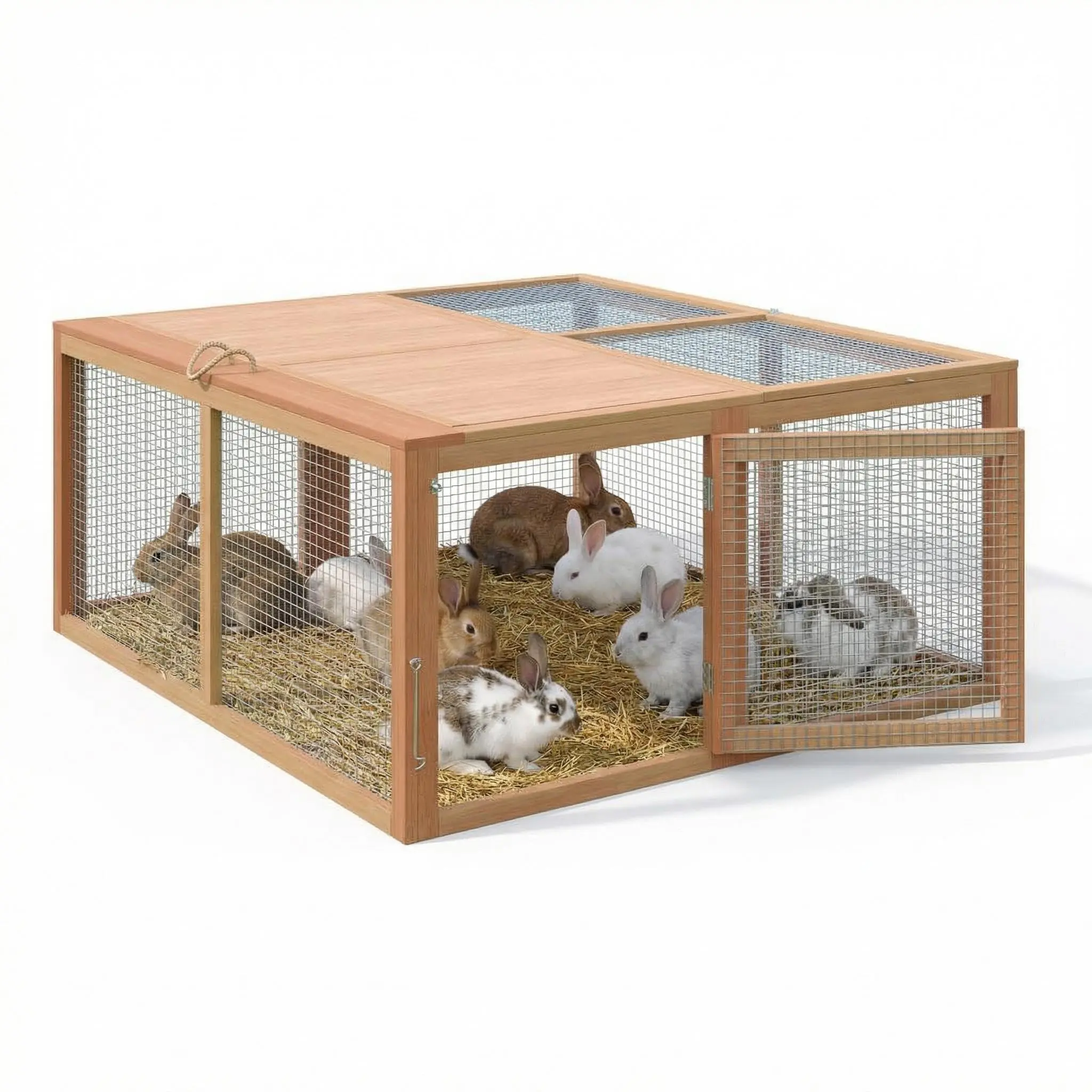 GAOMON Pre-Assembled Folding Wooden Chicken Coop-Rabbit Hutch, 18 lbs Lightweight Outdoor Garden Enclosure with Lockable Doors, Predator-Resistant Mesh, Built-In Carry Handle, Easy Install, 45.5" L x 42.3" W x 20.3" H (Indoor Playpen/All Seasons Brooder)