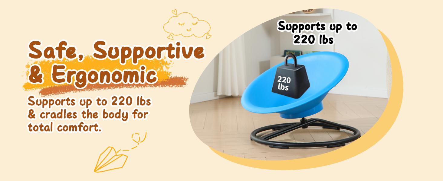 Widest Sensory Swivel Chair,Silicone Stress Relief Toy,220Lb Maximum Weight,Sensory Furniture,Sit & Spinning Toys For Age 3+, Ergonomic Swivel Chair Enhancing Motor Skills,Kids Furniture,Autistic/ADHD Sensory Set,Educational Indoor & Outdoor Toy Set