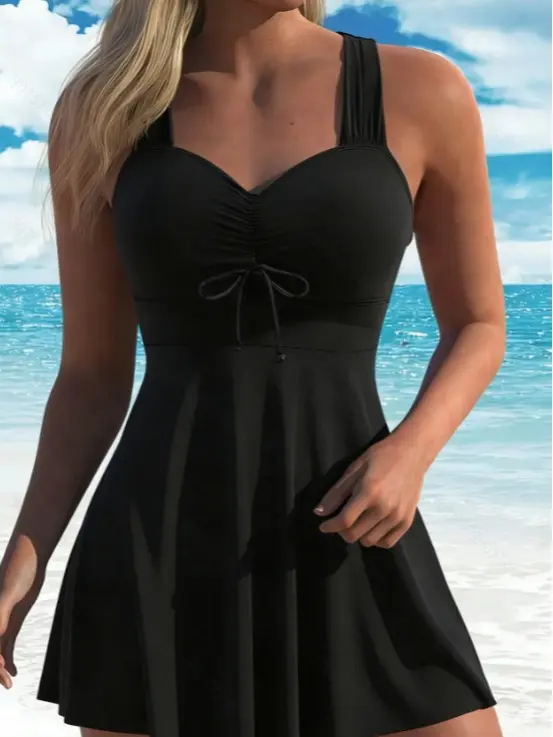 Women's Plants Print V Neck Swimdress & Tankini Set, Casual Sleeveless Swim Dress & Swim Top Two-piece Swimsuit, Floral Print Swimsuits for Beach Holiday Vacation, Ladies Swimwear for All Seasons Women's Plants Print V Neck Swimdress & Tankini Set, Casual Sleeveless Swim Dress & Swim Top Two-piece Swimsuit, Floral Print Swimsuits for Beach Holiday Vacation, Ladies Swimwear for All Seasons