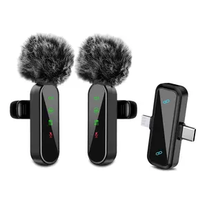 Professional Wireless Lavalier Microphone for iPhone, Android -, Mini Microphone with Status Display, Rechargeable Lapel Mic, Crystal Clear Sound Quality for Recording, Live Streaming, Vlog, TikTok