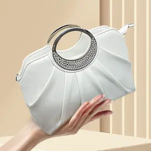 2024 Europe and the United States new high quality bags Japan and South Korea women's dress bag party bag clutch bag explosive rhinestone texture pleated women's bag