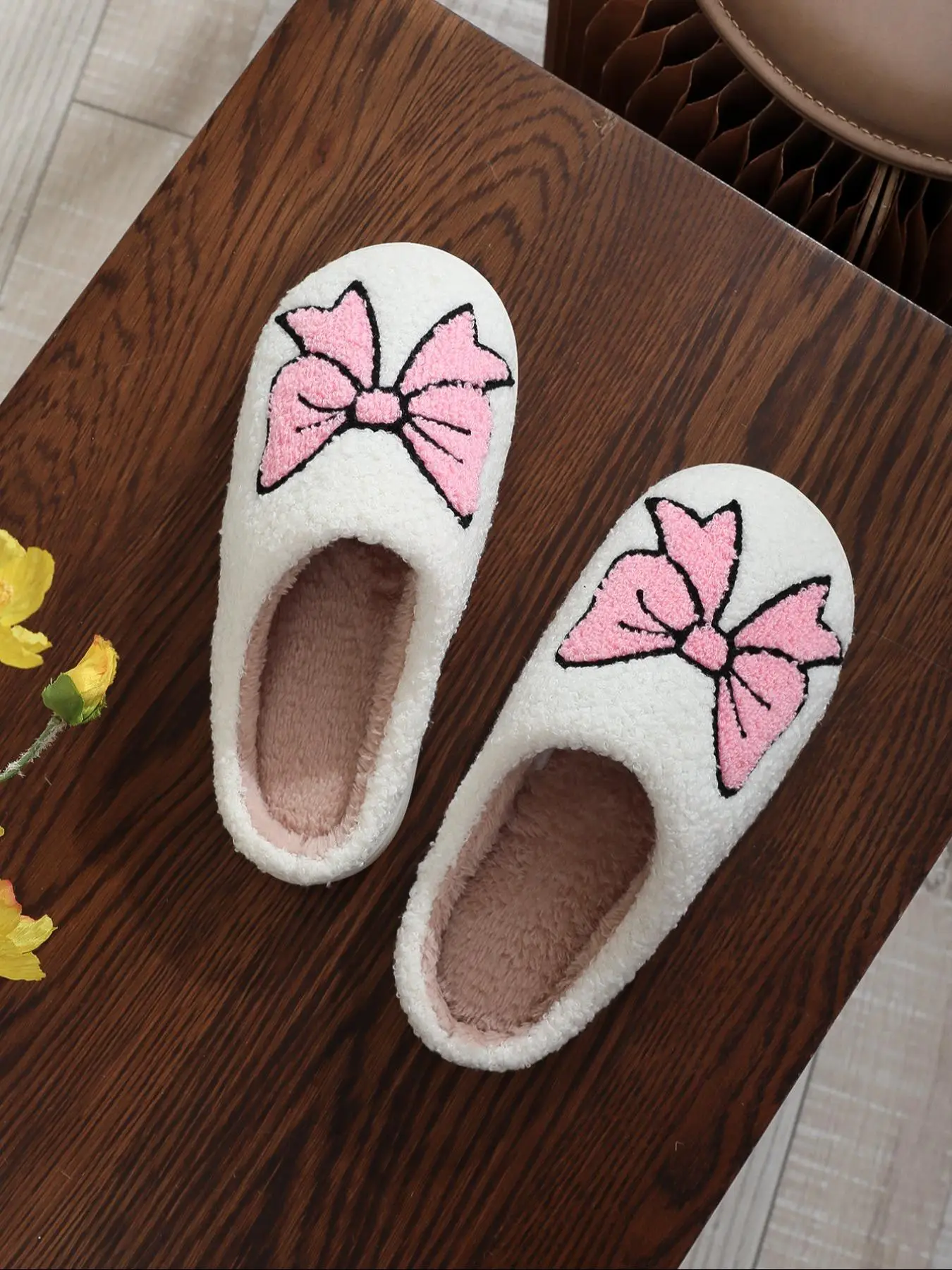 【Christmas】Women's Cute Bowknot Design Plush Slippers, Casual Soft Comfortable Home Slippers, Warm Slippers for Indoor & Outdoor Use for Fall & Winter