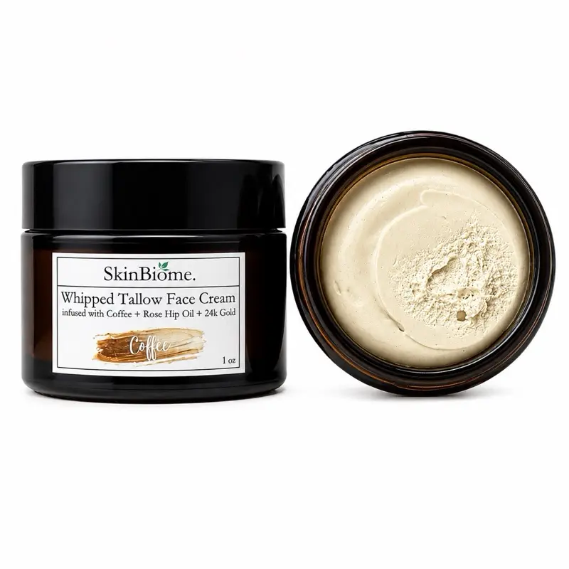 SkinBiome Whipped Tallow Face Cream Infused with Coffee & 24k Gold Flake- Face Moisturizer- Firming Cream- Caffeine Face Cream