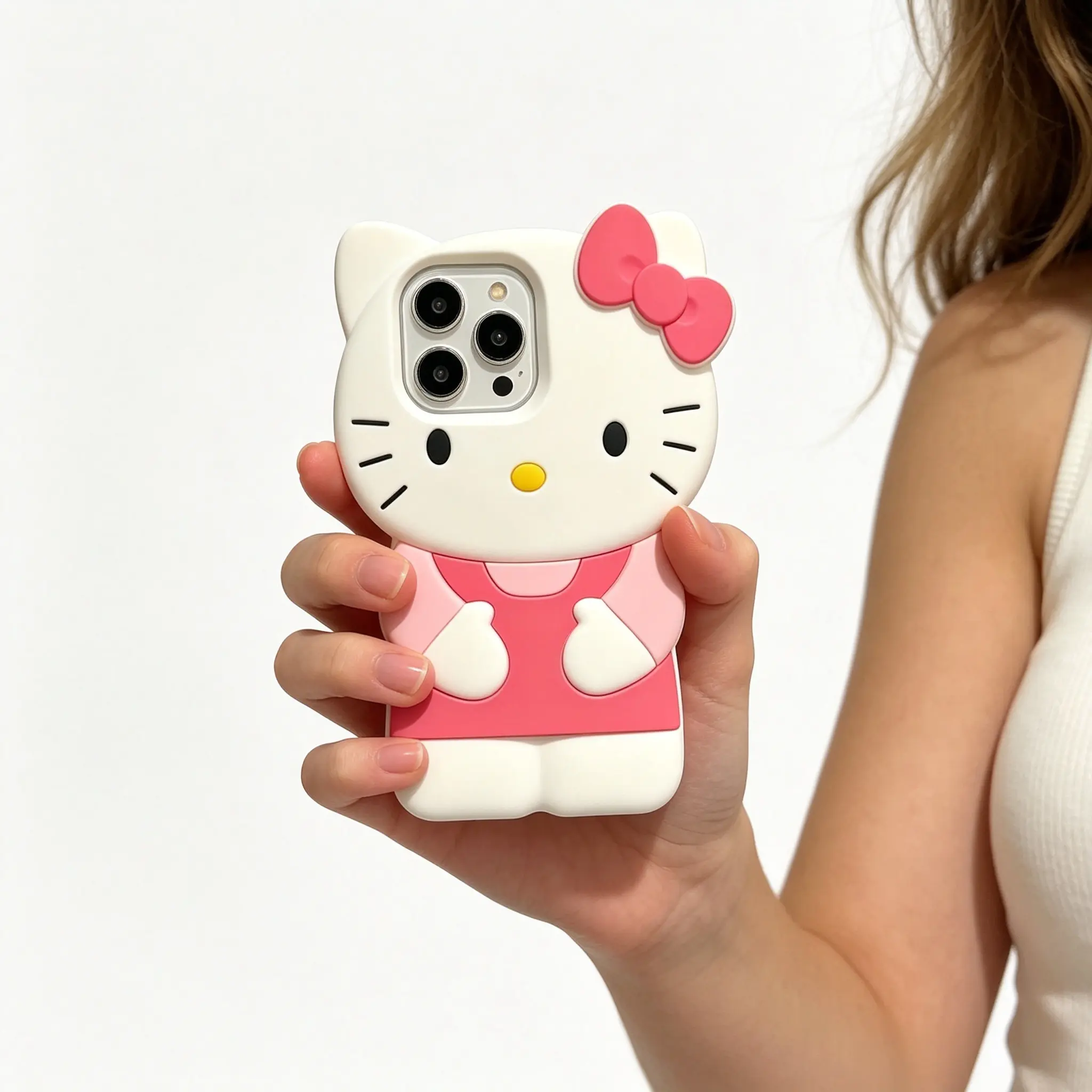 Sanrio Hello Kitty Pink White Themed Silicone Shockproof Protective Phone Case Kawaii Cute Mobile Cover for Girls & Women