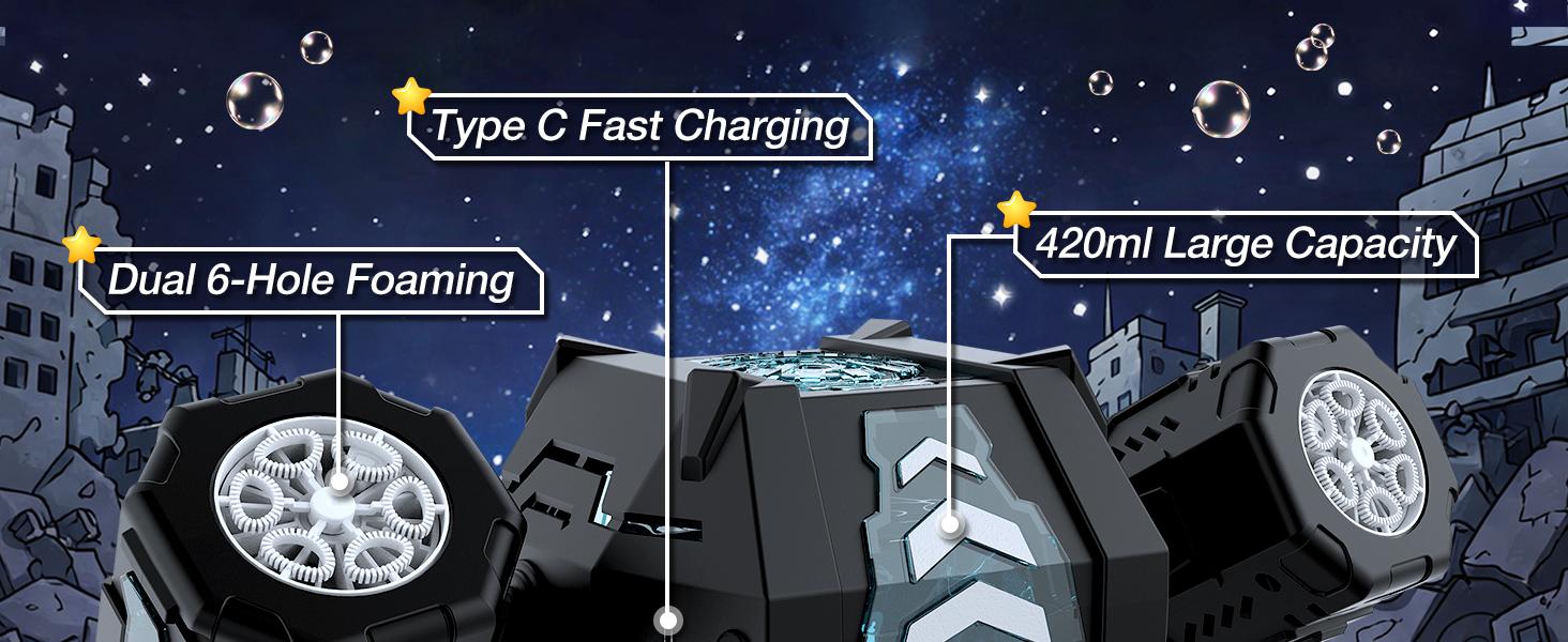 Cossy Rechargeable Bubble Machine, 360° Automatic Rotation Bubble Machine for Kids, Bubble Maker with Remote Control, RGB Lights & 20000+ Bubbles Per Minute, Outdoor Toys Games for Kids/Adults