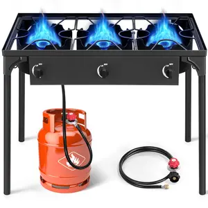 GEEKHOM 3 Burner Outdoor Propane Gas Stove 225,000 BTU High Pressure Stand Cooker for Backyard Cooking Camping Home Brewing Canning Turkey Frying, 20 PSI Regulator