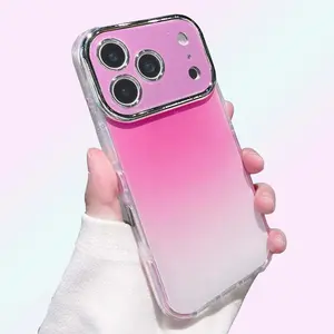 Glitter Sparkle Lens Frame Gradient Phone Case with Full Camera Protection with Reflective inside Shockproof Clear Edge For iPhone 17 Pro Max cases 16 15 14 13 Pro Max