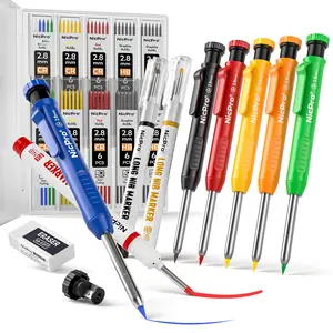 Nicpro 6 Pack CP1000 Carpenter Pencil with Sharpener, Mechanical Carpenter Pencils with 66 Refills, Deep Hole Long Nib Marker Pens for Construction, Heavy Duty Woodworking Pencil for Architect Marking