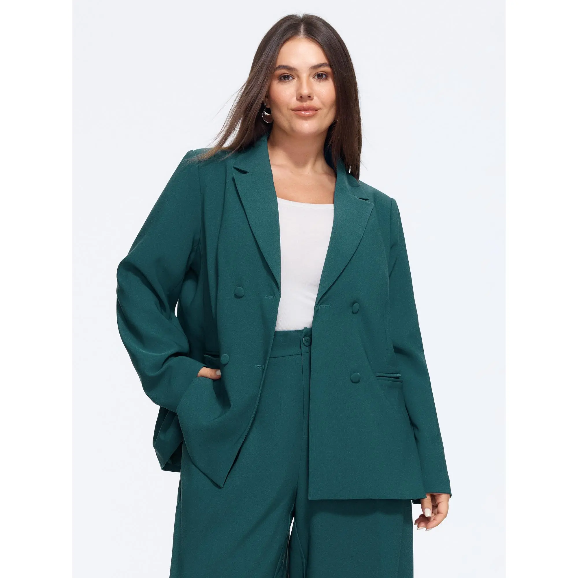 BloomChic Lapel Collar Double‑Breasted Blazer 【M-6XL】