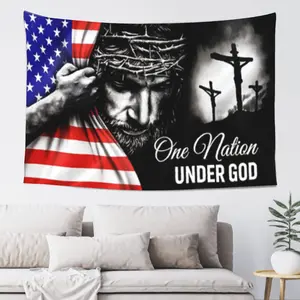 One Nation Under God Patriotic American Flag 3x5 Ft, Double Sided Heavy Duty Canvas Christian Jesus Flag, 4th of July 250th Anniversary Decor, Indoor Outdoor Home Yard Decor Banner with Brass Grommets