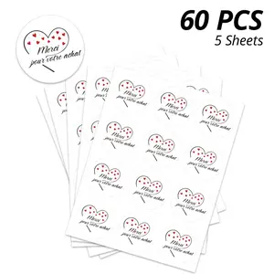 French Store Thank You Stickers, Heart Design, Paper Self-Adhesive Labels, 3.8x3.8 Cm, for Online Sales, Online Shops, Personal Stores