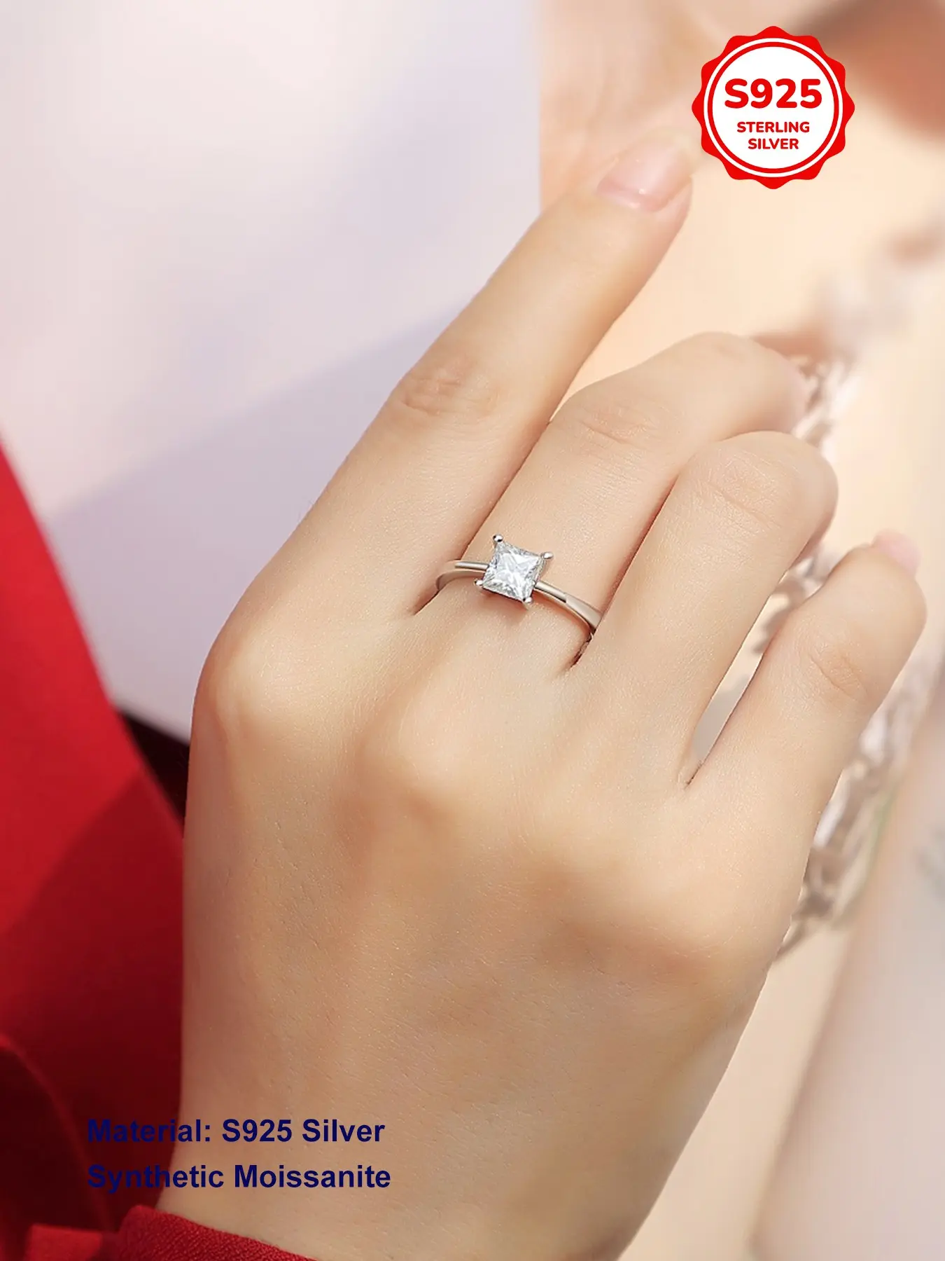 Elegant Engagement Ring for Women, S925 Silver, 1 Carat Princess Cut Moissanite, Adjustable Prong Setting, Luxury Gift Idea